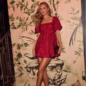 Vici Women’s Red Burgundy Winny Jacquard Baby Doll Mini Dress Size Medium